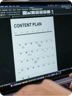 Content plan calendar open on a monitor
