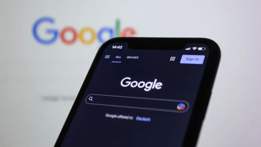 A phone showing Google search
