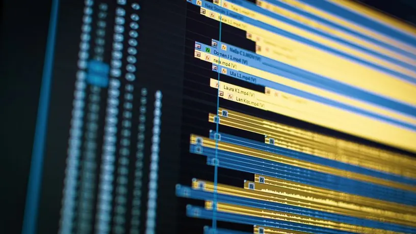 Video ad being cut on an editing timeline