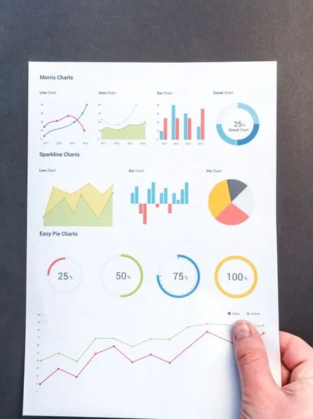 Hand holding a printed sheet of performance charts