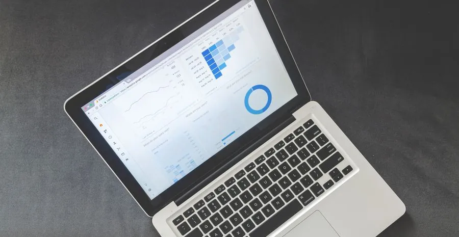 Laptop displaying a website analytics dashboard