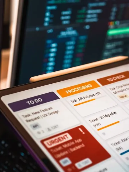 Kanban board on a tablet with To do, Processing, and To check columns