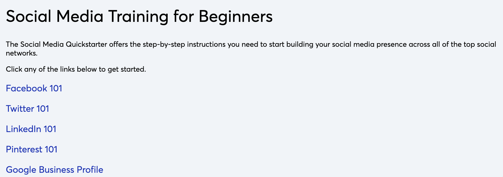 List of free social media courses from constantcontact.com 