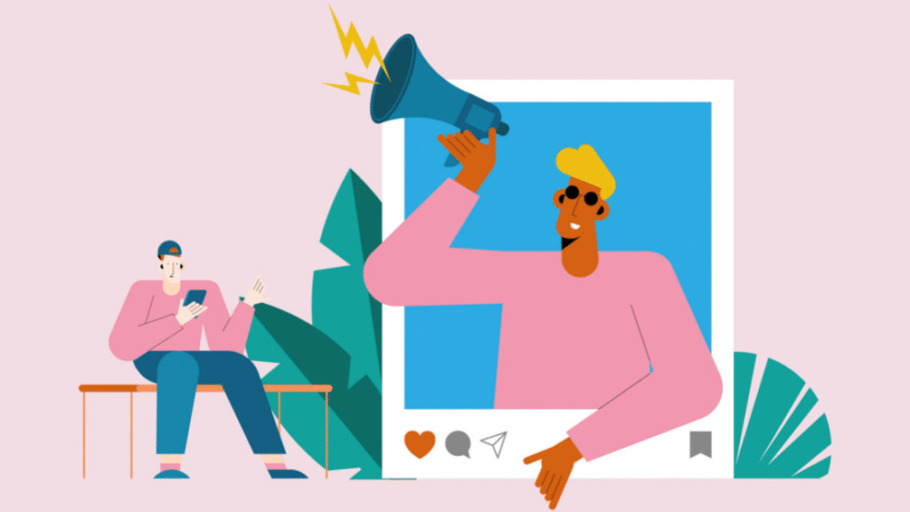 illustration of person within an instagram post with a megaphone