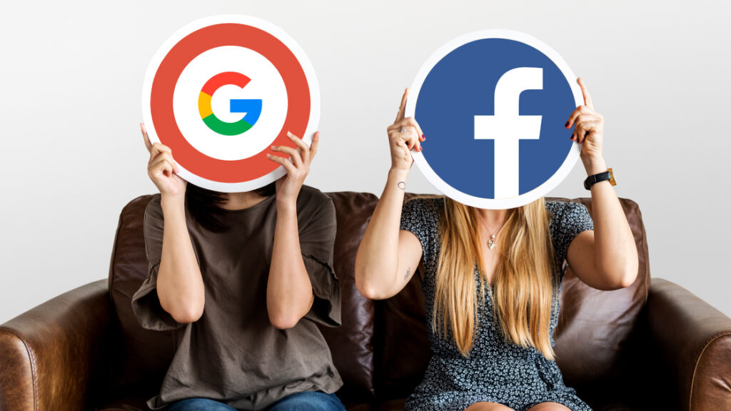 Google Ads vs Facebook Ads on Smartphone as Icons