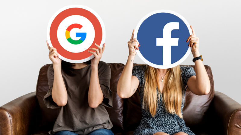 Google Ads vs Facebook Ads on Smartphone as Icons