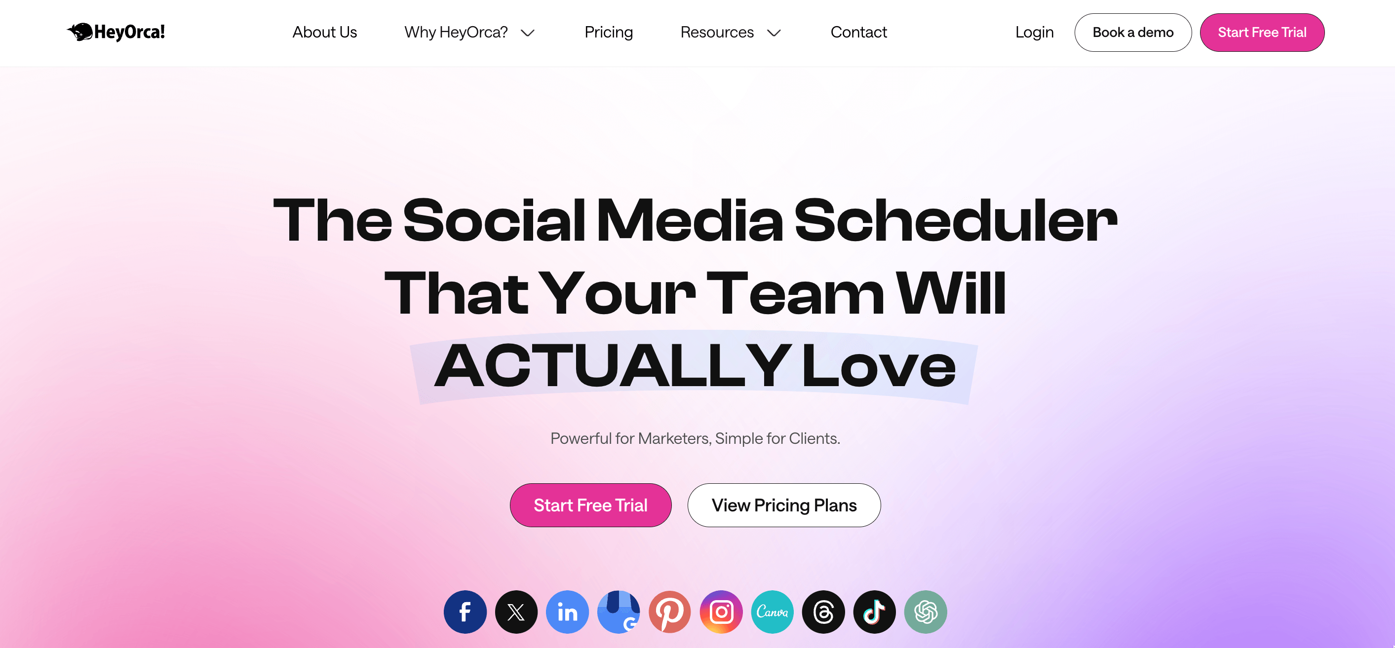 Hey Orca social media management tool home page