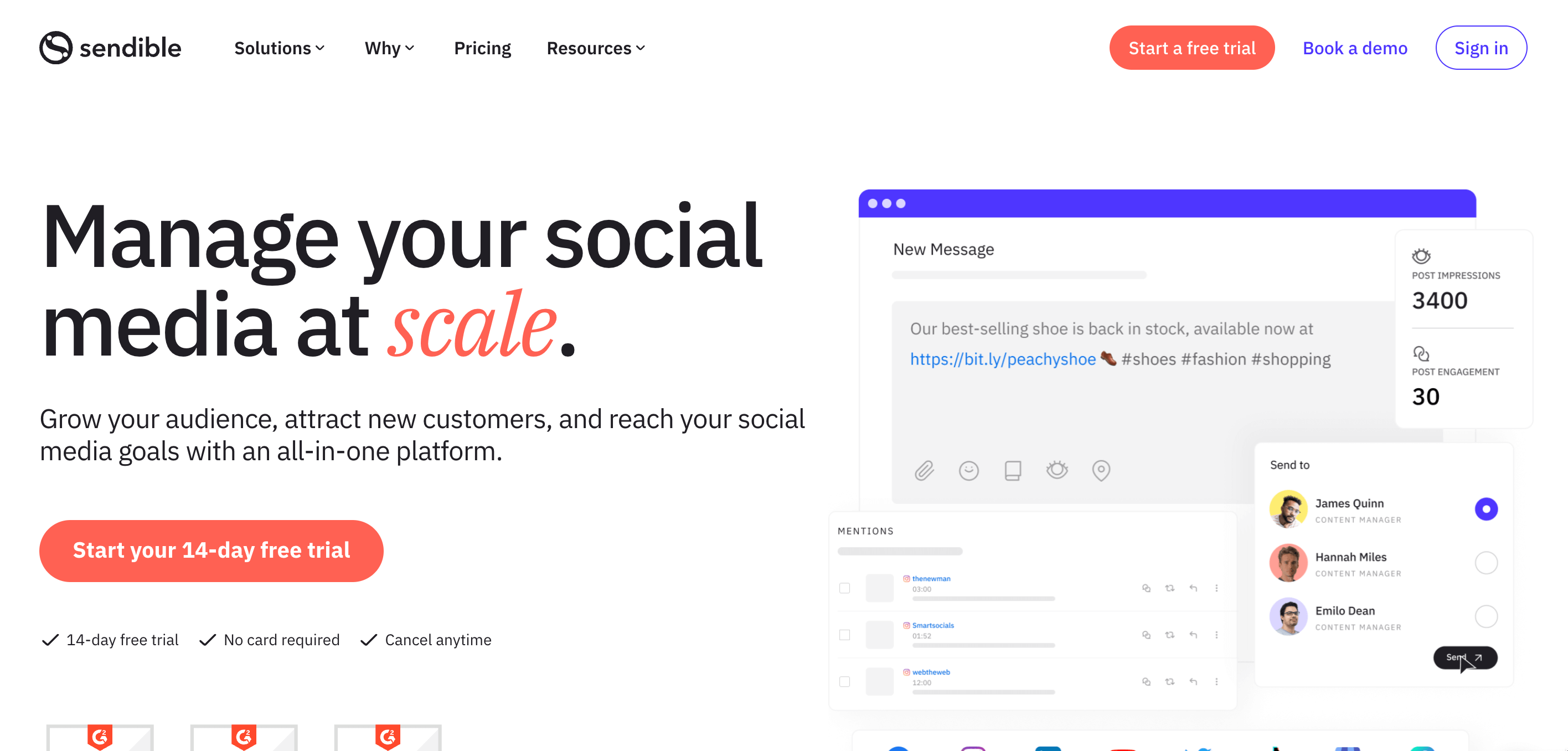 Sendible website home page