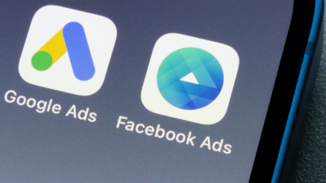 Google Ads vs Facebook Ads on Smartphone as Icons