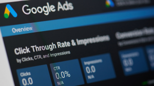 Google Ads menu display showing CTR (click through rate) and impression increases